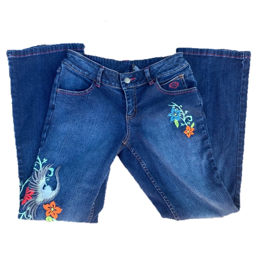 Vintage Harley Davidson Jeans Womens 0Petite Floral Embroidered Eagle Jeans
